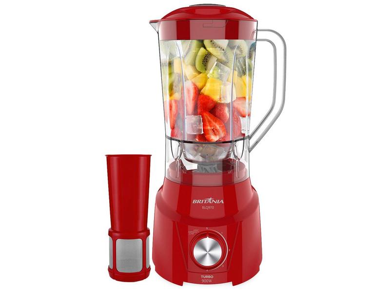 Liquidificador Britânia Turbo BLQ970V Vermelho - com Filtro 4 Velocidades 900W Liquidificador Britânia Turbo BLQ970V Vermelho - com Filtro 4 Velocidades 900W