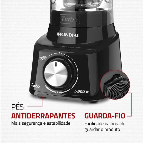 Imagem de Liquidificador com Filtro 900W 2.7L Mondial Turbo L-900 FB 5 Velocidades Preto 127V