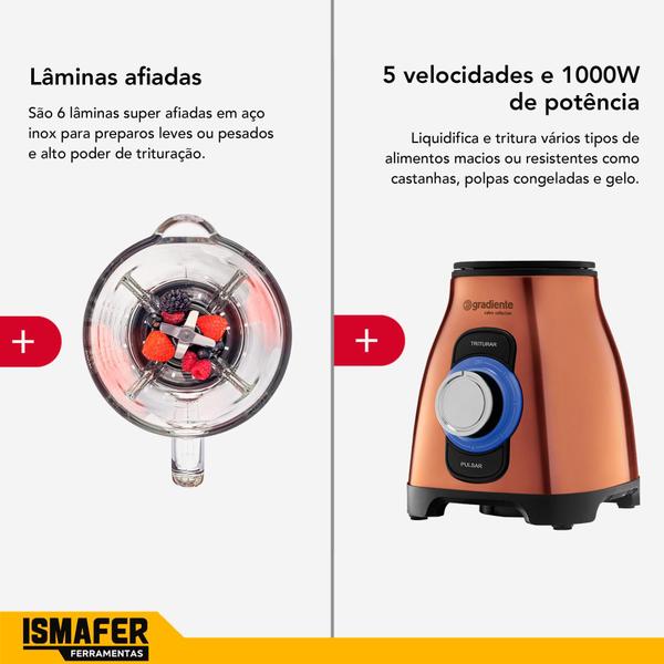 Imagem de Liquidificador Copo De Vidro Com 1,5 Litros 1000w Gradiente Cor Cobre 110v