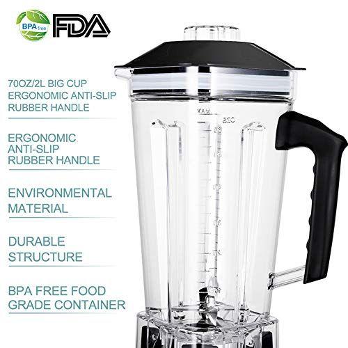 Imagem de Liquidificador de bancada profissional, liquidificador comercial de alta potência de 2200W para shakes e smoothies com recipiente livre de BPA de 70oz, misturador de máquina de smoothie de temporizador embutido para esmagamento de gelo, sobremesa congel