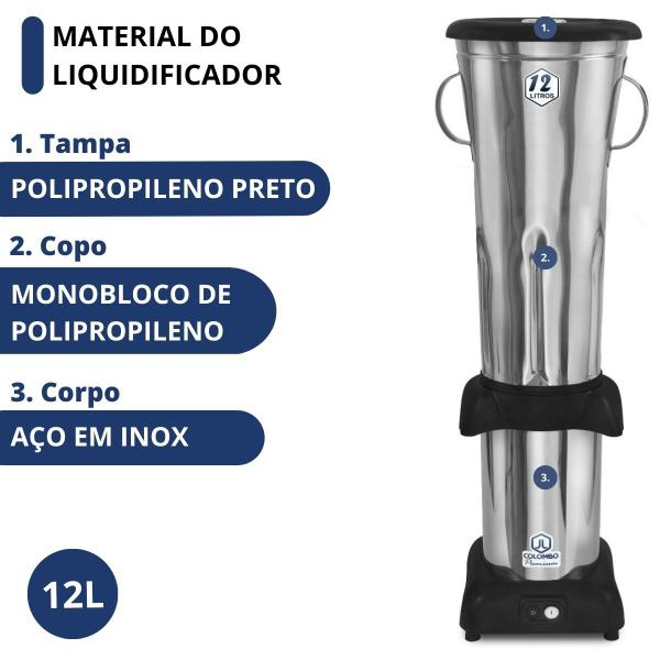 Imagem de Liquidificador Industrial 12L Baixa Rotação 3500rpm Bivolt JL Colombo