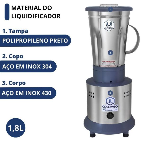 Imagem de Liquidificador Industrial 1,8L Alta Rotação 18000rpm 127v JL Colombo