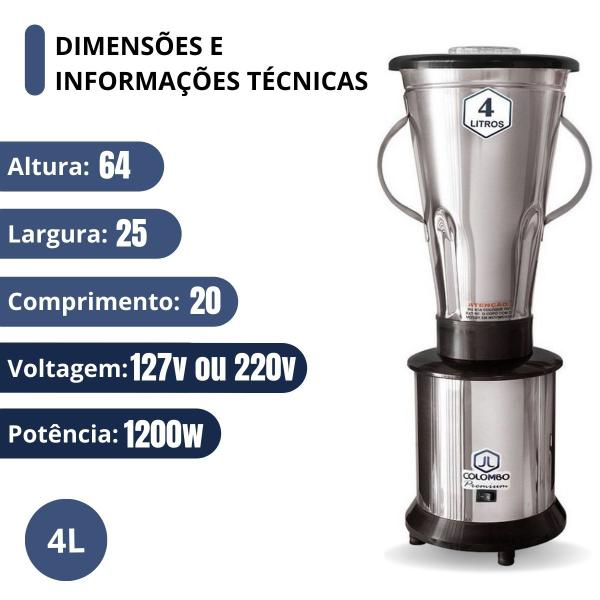 Imagem de Liquidificador Industrial 4L Alta Rotação Inox 22000rpm 127v JL Colombo