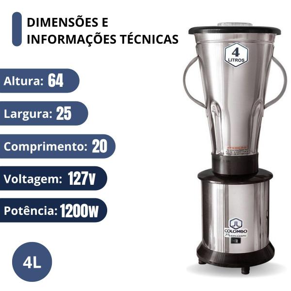 Imagem de Liquidificador Industrial 4L Alta Rotação Inox 22000rpm JL Colombo