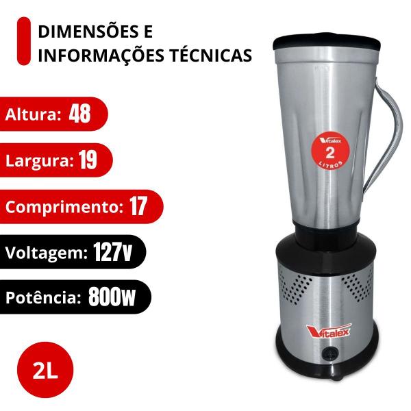 Imagem de Liquidificador Industrial Alta Rotação 18000rpm 2L 127v - Vitalex