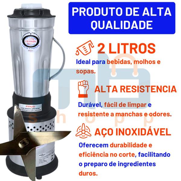 Imagem de Liquidificador Industrial Alta Rotação 2 Litros 800w Inox Spolu 127v