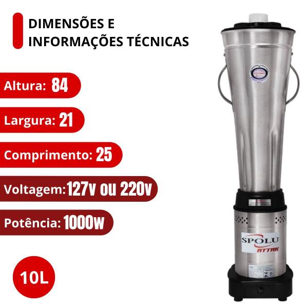 Imagem de Liquidificador Industrial Attak Baixa Rotação 10L 1000W Bivolt Spolu