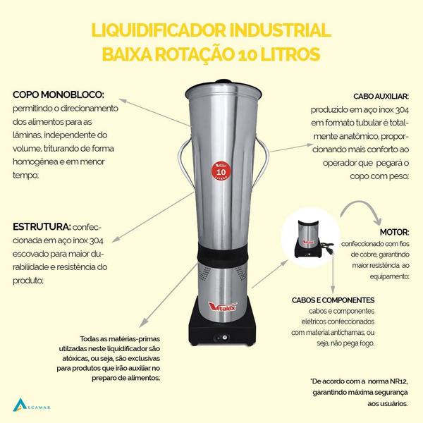 Imagem de Liquidificador Industrial Baixa Rotação 10 Litros Vitalex LQI-10
