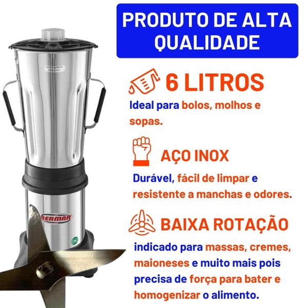 Imagem de Liquidificador Industrial Baixa Rotação Inox 6 L BM32 Bermar