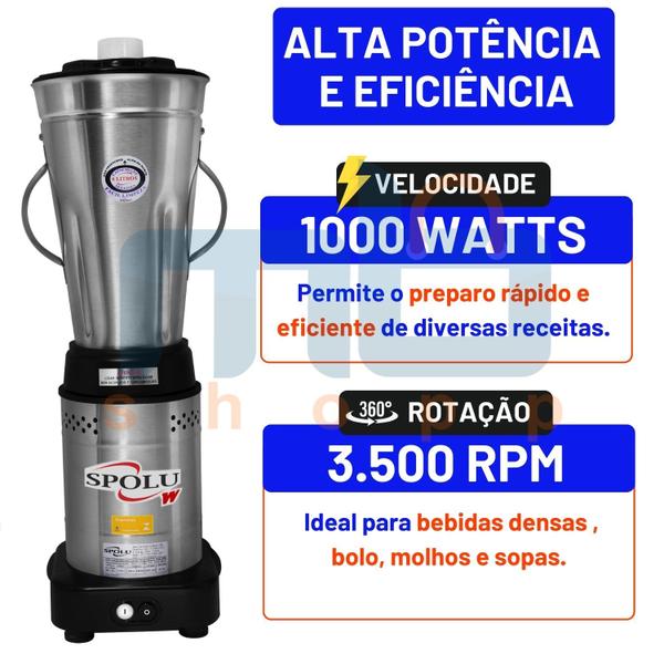 Imagem de Liquidificador Industrial Baixa Rotação Spolu 6 L Inox Bivolt