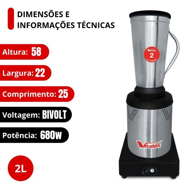 Imagem de Liquidificador Industrial Inox Baixa Rotação 2L 680W Vitalex