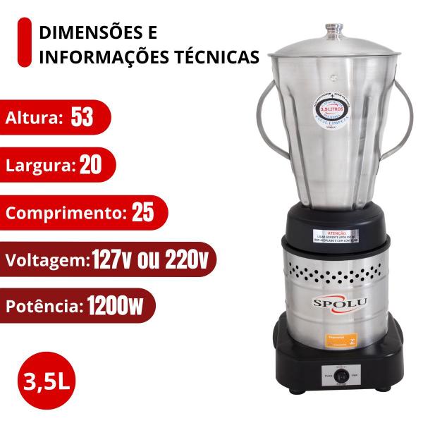 Imagem de Liquidificador Industrial Inox Linha X AR Alta Rotação 18000rpm 3,5L  - Spolu