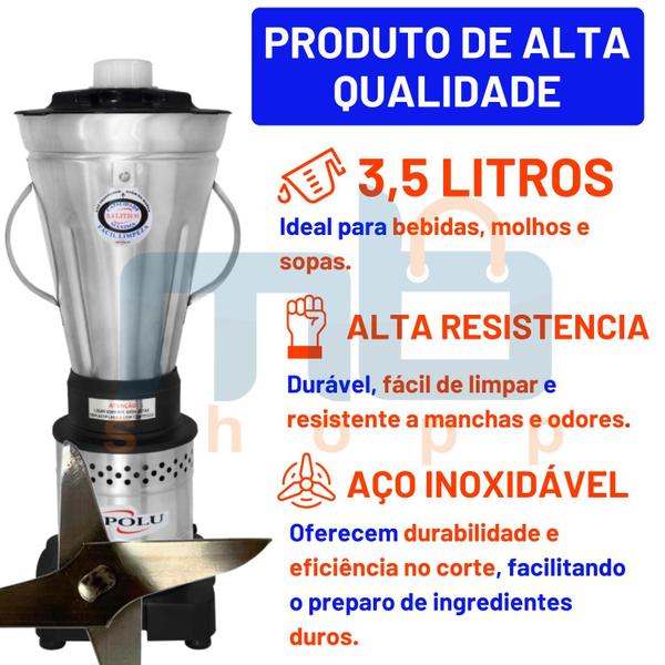 Imagem de Liquidificador Industrial Spolu Em Inox Alta Rotação 3.5 L 220v