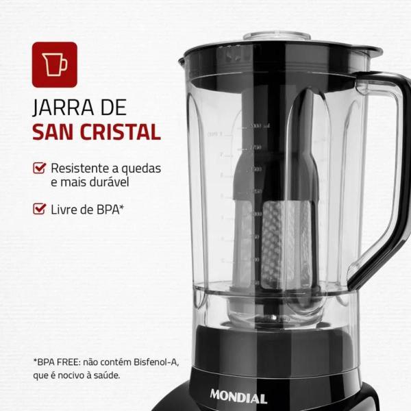 Imagem de Liquidificador L-1100 Bi Turbo 3l Cor Preto E Inox 1100w Mondial 4 Lâminas Inox 