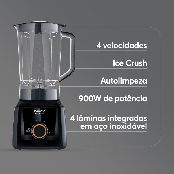 Imagem de Liquidificador Mallory Taurus 1000 Pr 900w Preto