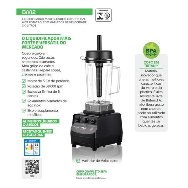 Imagem de Liquidificador Maxi Blender Alta Rotação Com Variador 2l Grafite Bm2 - Skymsen 127v