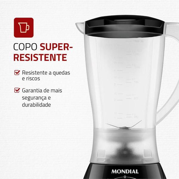 Imagem de  Liquidificador Mondial Easy Power 550W Copo San Cristal Preto