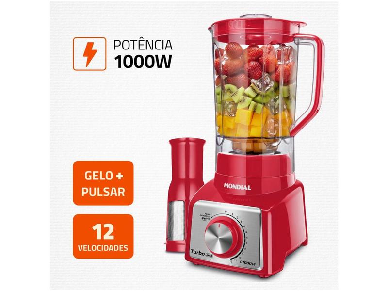 Imagem de Liquidificador Mondial L-1000 RI - Vermelho e Inox Com Filtro 12 Velocidades 1000W