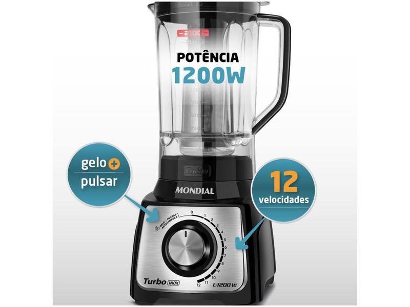 Imagem de Liquidificador Mondial L-1200 BI - Preto Inox com Filtro 12 Velocidades 1200W