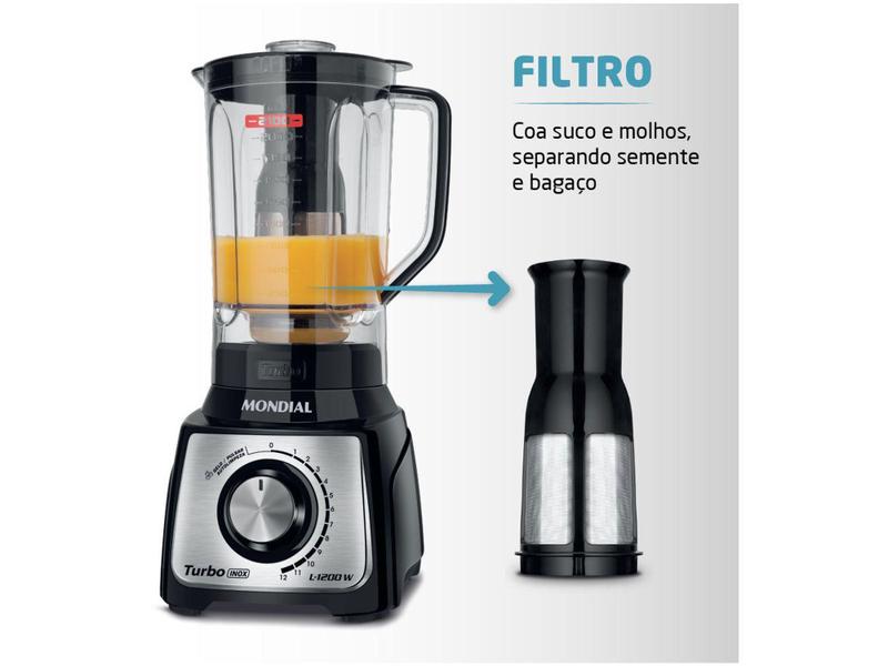 Imagem de Liquidificador Mondial L-1200 BI - Preto Inox com Filtro 12 Velocidades 1200W