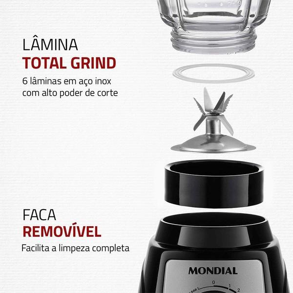 Imagem de Liquidificador Mondial L-1400GI  Turbo Glass, 1400W, Jarra de Vidro, Preto/Inox