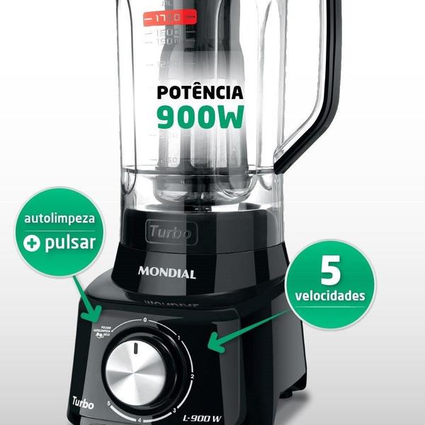 Imagem de Liquidificador Mondial L-900 com Filtro  Copo de Acrílico, 5 Velocidades + Pulsar, 900W, Preto