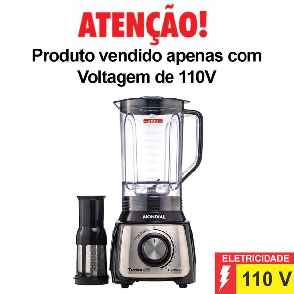 Imagem de Liquidificador Mondial Turbo 1200w 3L Inox L-1200 Preto 110V