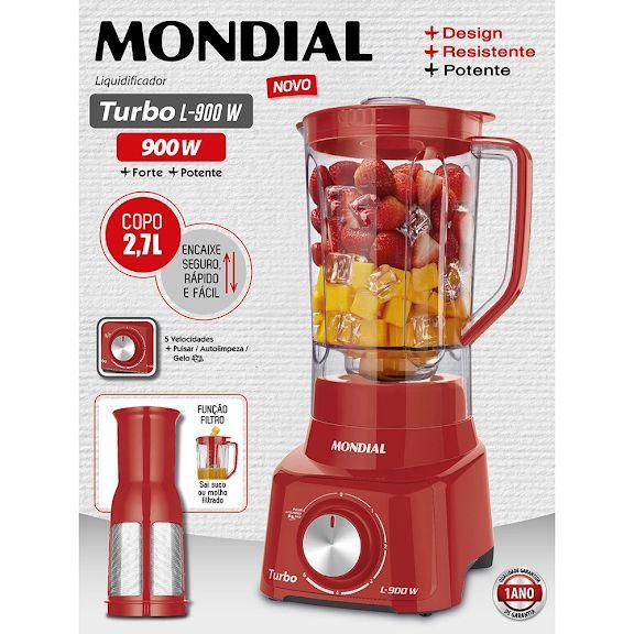 Imagem de Liquidificador Mondial Turbo 900W L-900FR 5V Vermelho - 127V