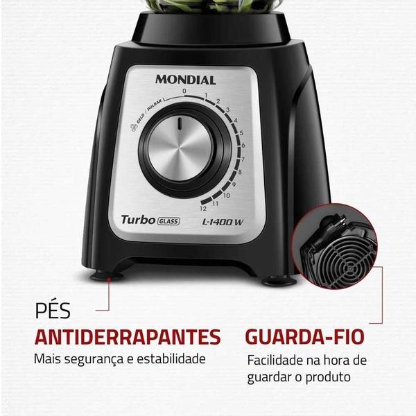 Imagem de Liquidificador Mondial Turbo Glass 1400W L-1400GI Preto 220V