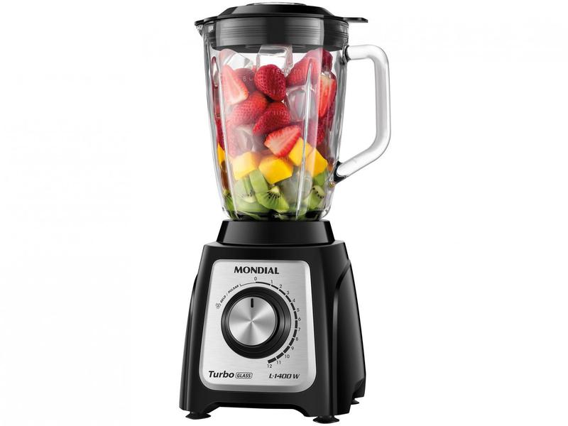 Liquidificador Mondial Turbo Glass L-1400 GI - Copo de Vidro 12 Velocidades 1400W Preto Liquidificador Mondial Turbo Glass L-1400 GI - Copo de Vidro 12 Velocidades 1400W Preto