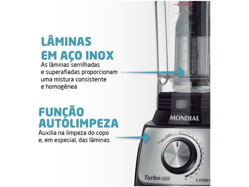 Imagem de Liquidificador Mondial Turbo Inox L-1100 BI - Preto com Filtro 12 Velocidades 1100W