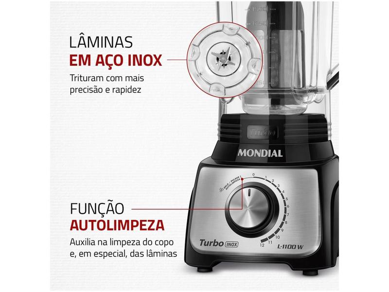 Imagem de Liquidificador Mondial Turbo Inox L-1100 BI - Preto com Filtro 12 Velocidades 1100W