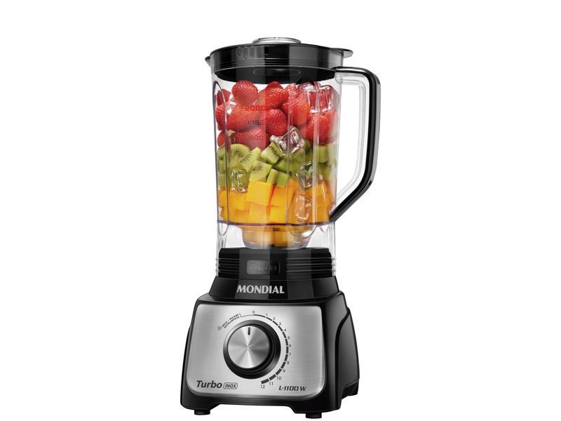 Liquidificador Mondial Turbo Inox L-1100 BI - Preto com Filtro 12 Velocidades 1100W Liquidificador Mondial Turbo Inox L-1100 BI - Preto com Filtro 12 Velocidades 1100W