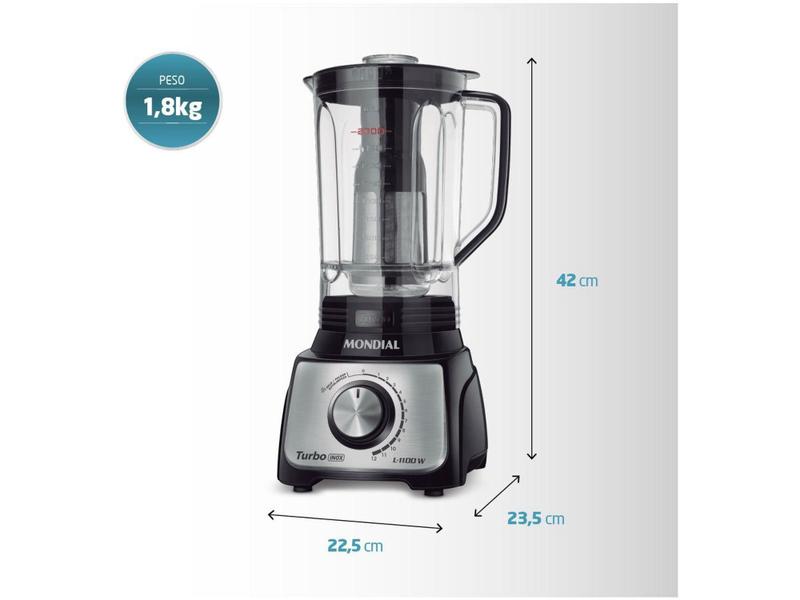 Imagem de Liquidificador Mondial Turbo Inox L-1100 BI - Preto com Filtro 12 Velocidades 1100W