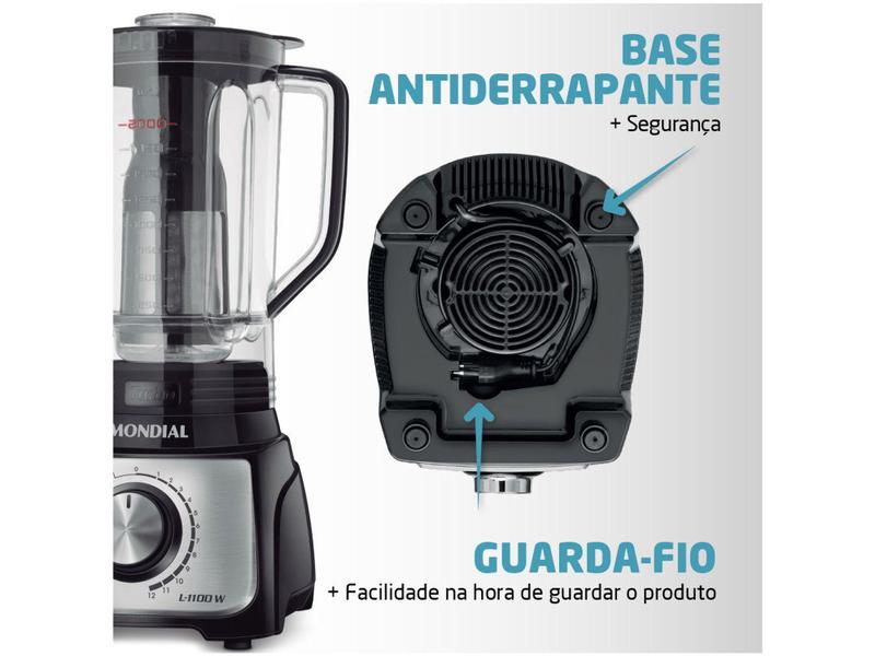 Imagem de Liquidificador Mondial Turbo Inox L-1100 BI - Preto com Filtro 12 Velocidades 1100W