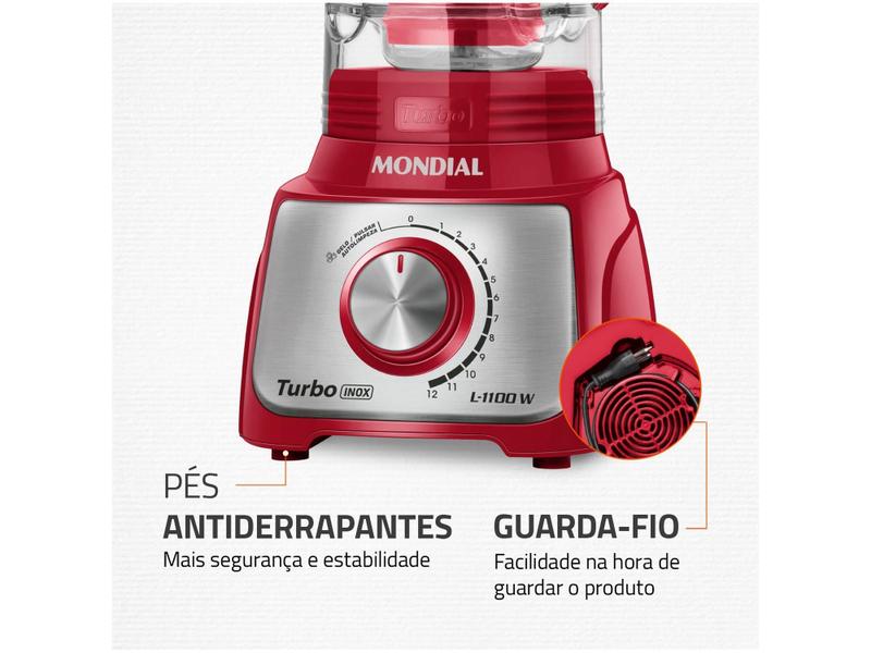 Imagem de Liquidificador Mondial Turbo Inox L-1100 RI Vermelho com Filtro 12 Velocidades 1100W