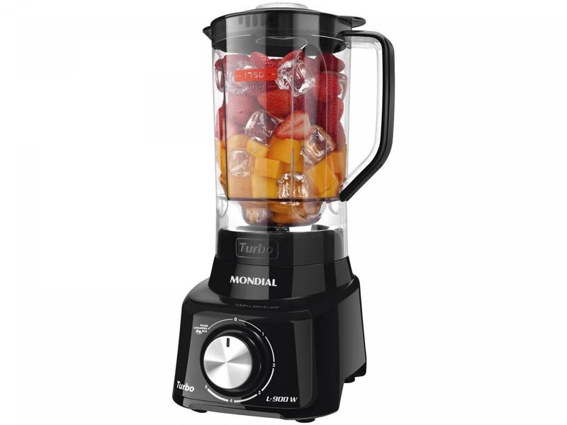 Liquidificador Mondial Turbo L-900 FB Copo Preto Com Filtro 05 Velocidades 900W