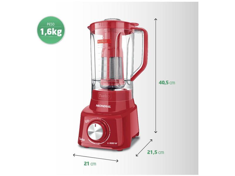 Imagem de Liquidificador Mondial Turbo L-900 FR Copo - Vermelho Com Filtro 05 Velocidades 900W