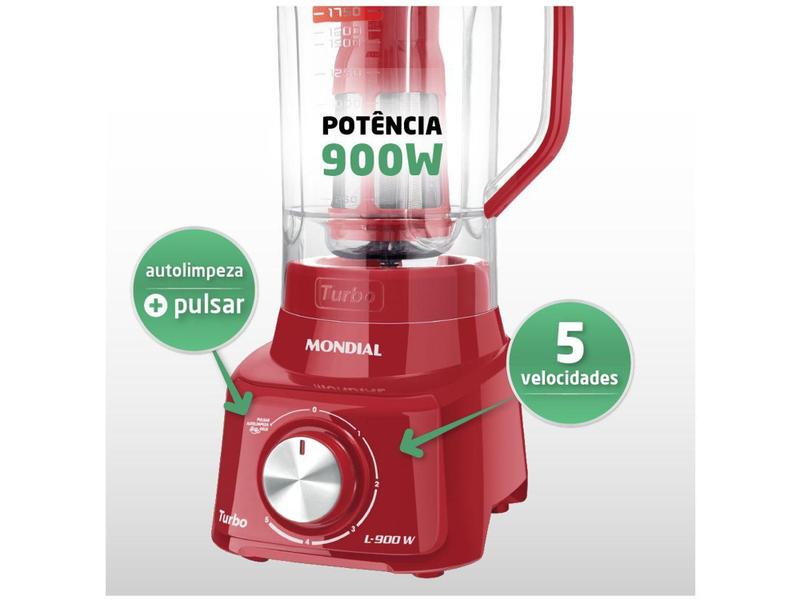 Imagem de Liquidificador Mondial Turbo L-900 FR Copo - Vermelho Com Filtro 05 Velocidades 900W