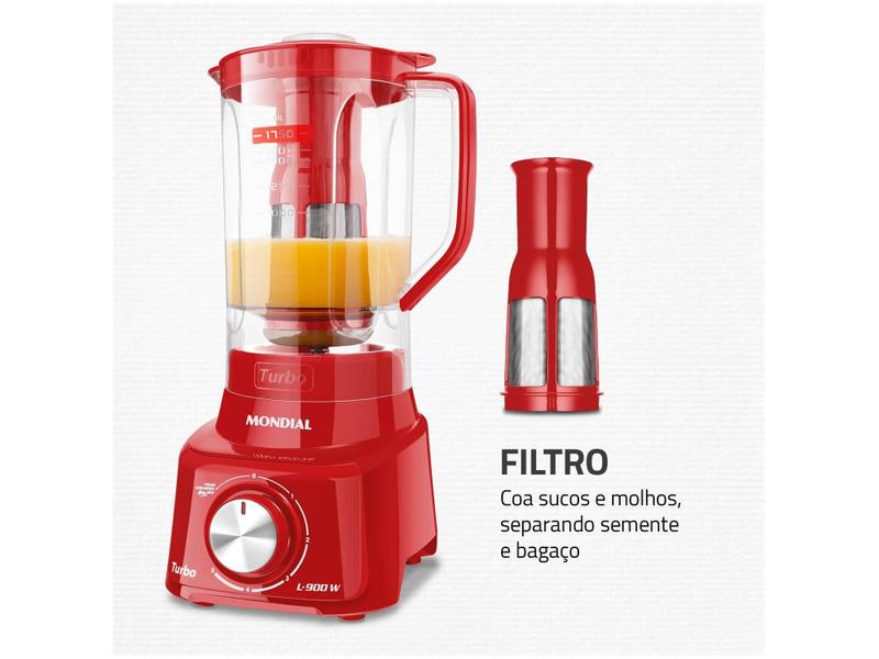 Imagem de Liquidificador Mondial Turbo L-900 FR Copo - Vermelho Com Filtro 05 Velocidades 900W