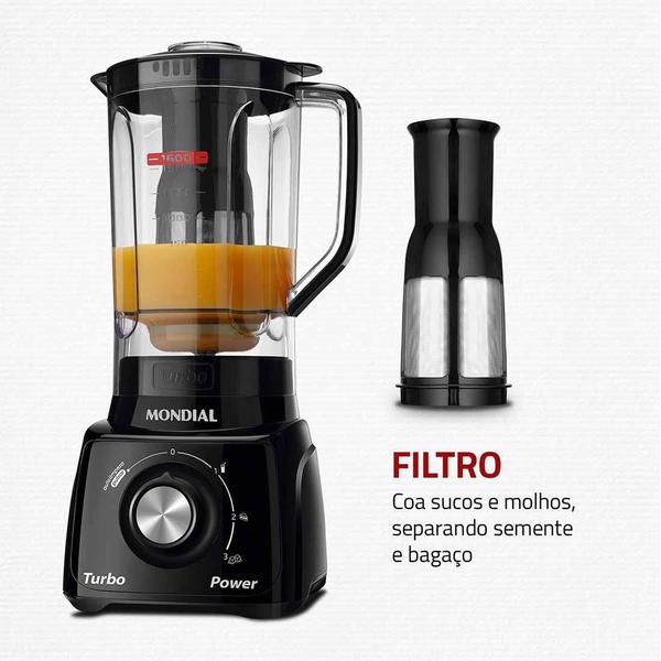 Imagem de Liquidificador Mondial Turbo Power 2,2L  3 Velocidades com Jarra e Filtro 500W