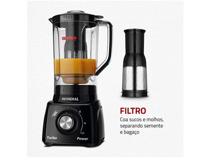 Imagem de Liquidificador Mondial Turbo Power L-99 FB Preto com Filtro 3 Velocidades 500W