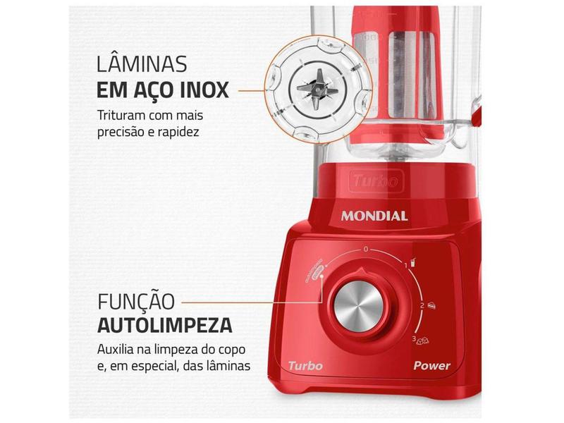 Imagem de Liquidificador Mondial Turbo Power L-99-FR Vermelho com Filtro 3 Velocidades 500W