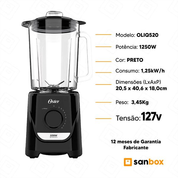 Imagem de Liquidificador Oster Oliq520 Jarra de Vidro 1,8L Faca Inox 1250w 127v