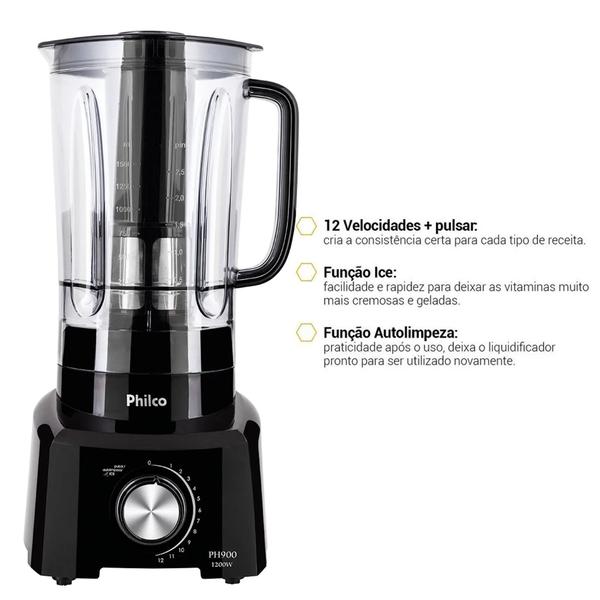 Imagem de Liquidificador Philco PH 900 Premium 3L Vitaminas Sucos 12 velocidades 1200W Preto 220v