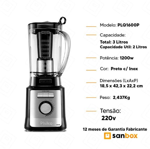 Imagem de Liquidificador Philco PLQ1600P Easy Smart Turbo 3 Litros - 1200w