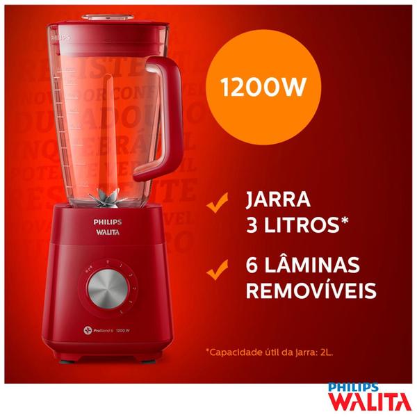 Imagem de Liquidificador Philips Walita Problend Serie 5000 com 05 Velocidades e Jarra com 3,0 Litros Vermelho - RI2240