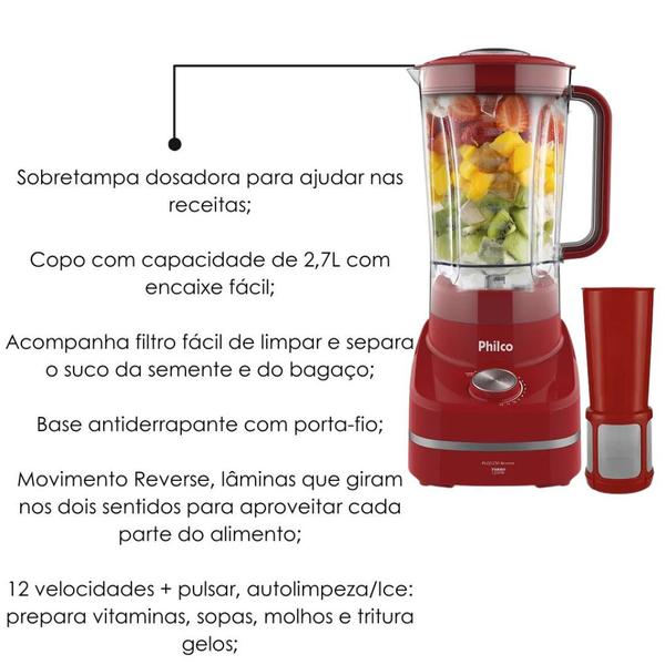 Imagem de Liquidificador PLQ1250V Reverse Turbo 1200W Philco 127v