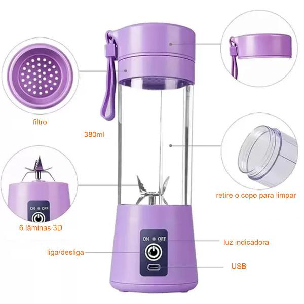 Liquidificador Portáti Mixer Juice Usb Recarregável 6 Lâmina - ELLO Imagem de Liquidificador Portáti Mixer Juice Usb Recarregável 6 Lâmina