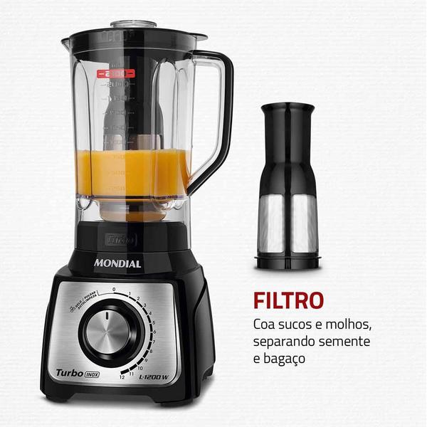 Imagem de Liquidificador Portatil Mondial 2,1L 12 Velocidades + Pulsar/Gelo Filtro 1200W Turbo Black